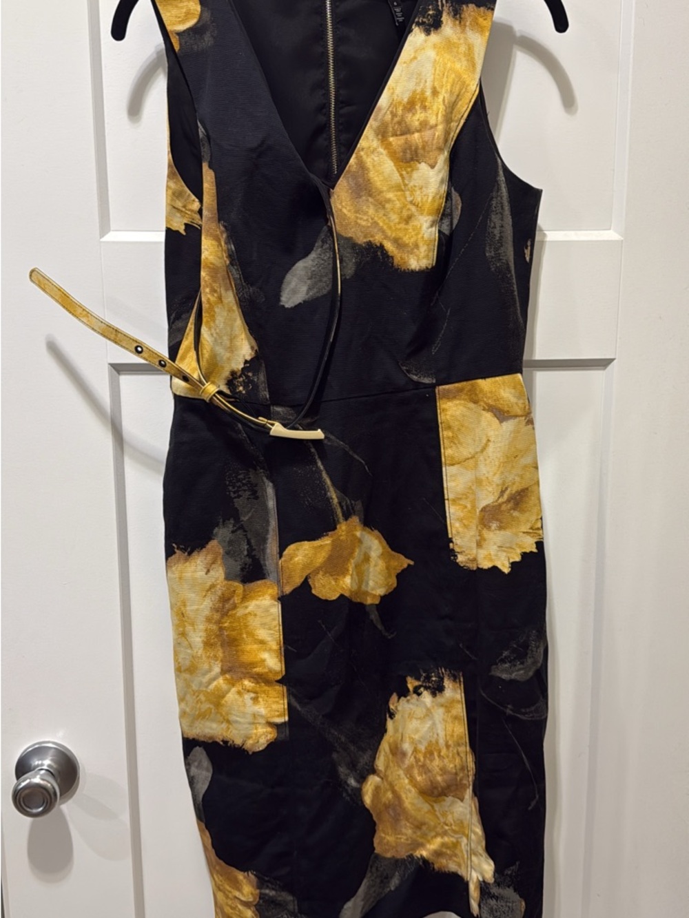 White House Black Market Black Dress with Gold Floral Accents